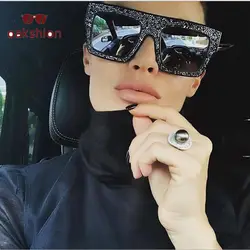 Новое поступление для женщин Мода Винтаж квадратный негабаритных рамки солнцезащитные очки для с кристалалми и стразами Bling Солнцезащитн