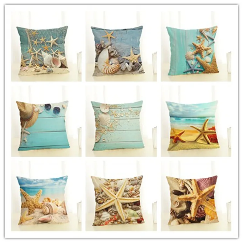 New Arrival Cotton Linen Cushion Cover Mediterranean Style Ocean Printing Throw Pillow Dog Chair Square Cojines | Дом и сад