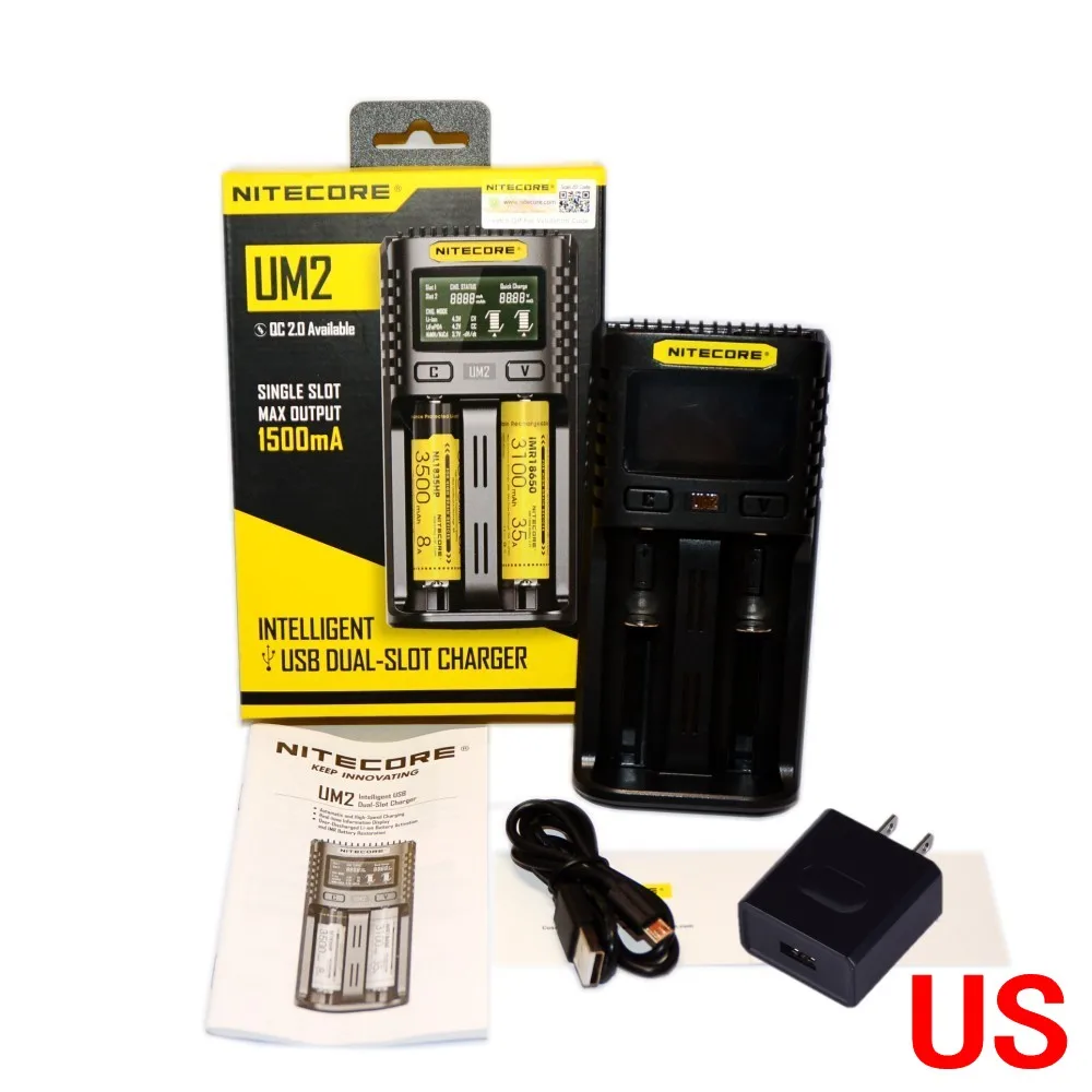 NITECOR UM4 UM2 C4 VC4 LCD Смарт зарядное устройство для Li-ion/IMR/INR/ICR/LiFePO4 18650 14500 26650 AA 3,7 1,2 V 1,5 V батареи D4 - Цвет: UM2 add USB power