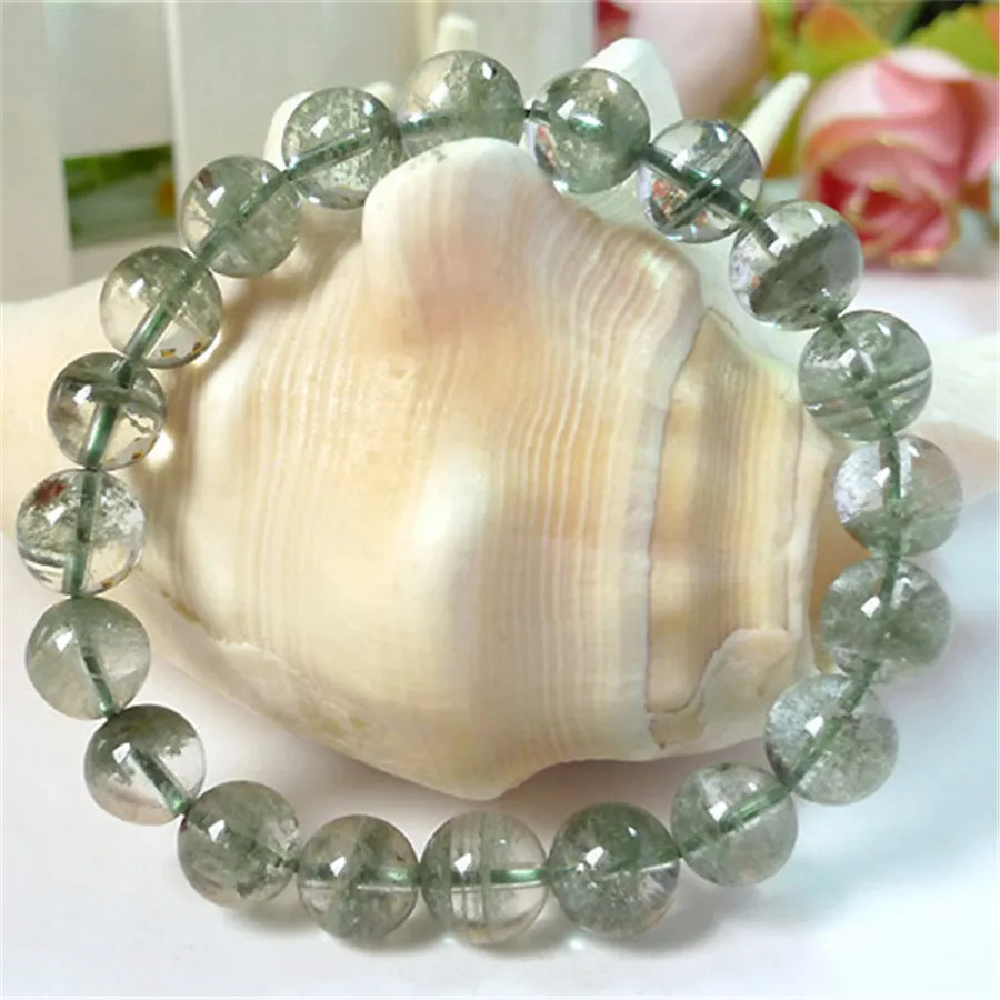 

10mm Genuine Natural Green Phantom Quartz Bracelets For Women Femme Stretch Round Crystal Bead Charm Bracelet 2018 Newly Crystal
