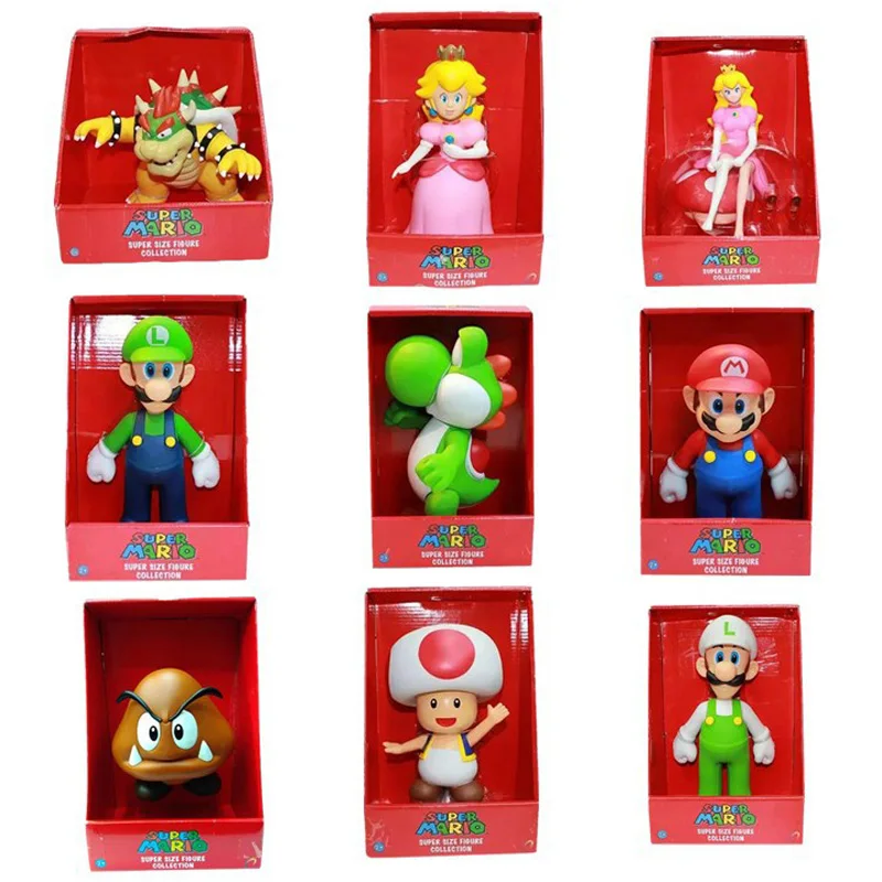 Retail 5 Styles 9'' 23cm Super Mario Bros Mario Yoshi Luigi Koopa Bowser Toad PVC Action Figures Toys with Box Free Shipping