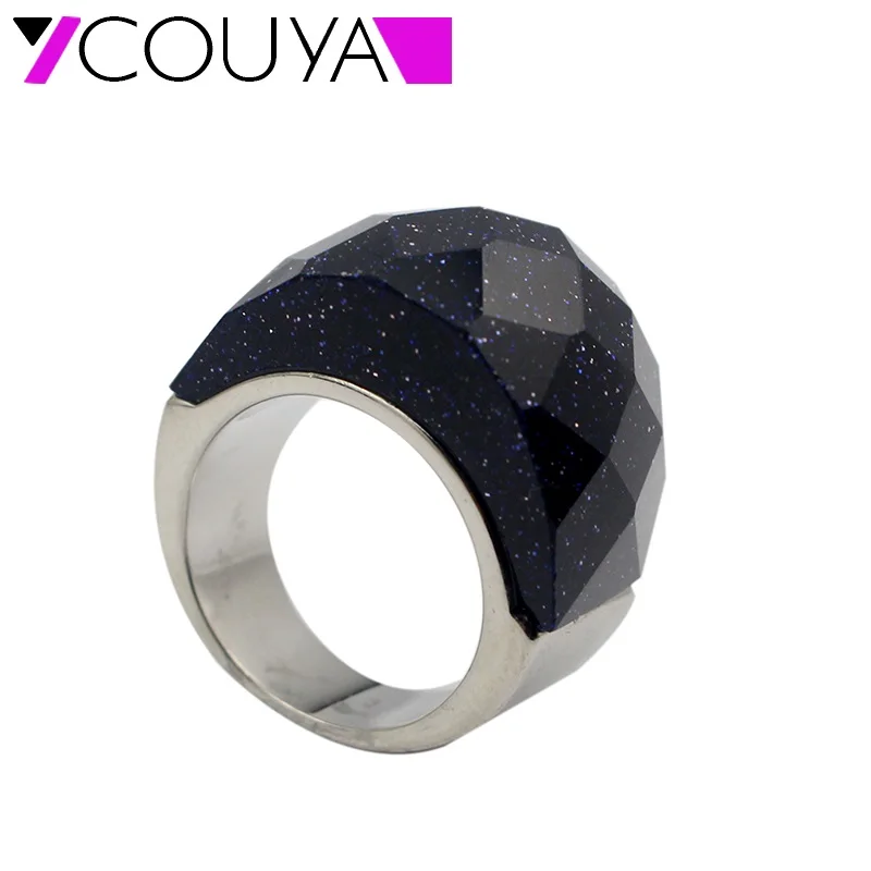 COUYA Ring Natural South African Blue Sandstone Silver Rings Deep Color with Shiny Stars Popular Style for Ladies|silver ring|ring naturalblue