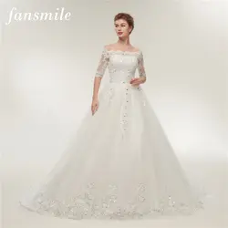 Fansmile Винтаж Кружева Свадебные платья с длинным рукавом 2019 плюс Размеры Свадебные платья Vestidos de Novia Тюль Mariage FSM-130T