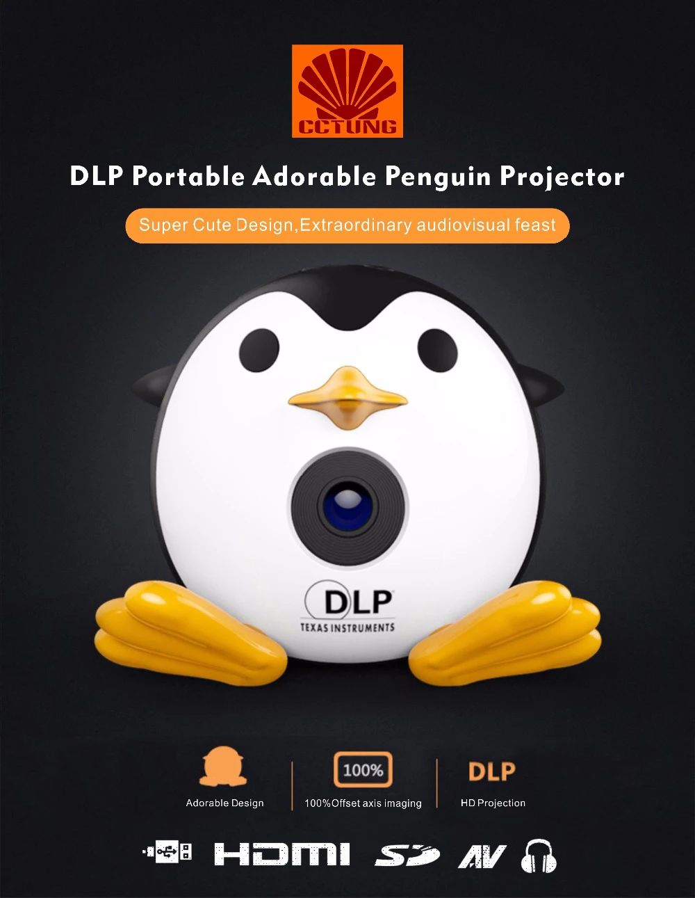 400Lumen Cute Penguin WIFI Micro DLP Mobile LED Projector Support 1080P TF USB HDMI AV & IOS Android Input with Battery Built-in_7