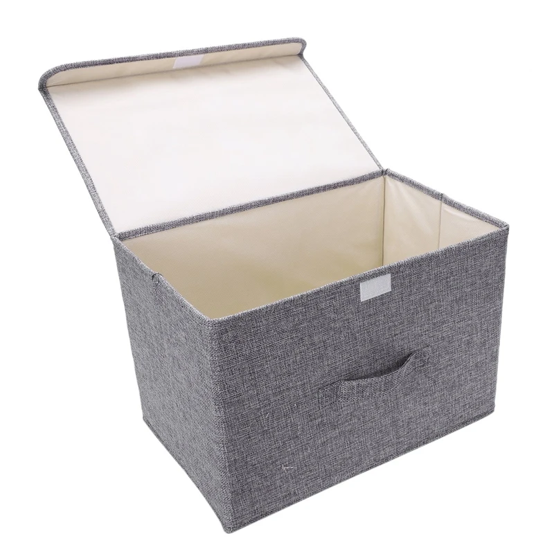 New-Cotton Linen Fabric Folding Cd Storage Boxes Foldable Bins Toys Organizer With Lids And Handles Storage Basket Laundry Bas