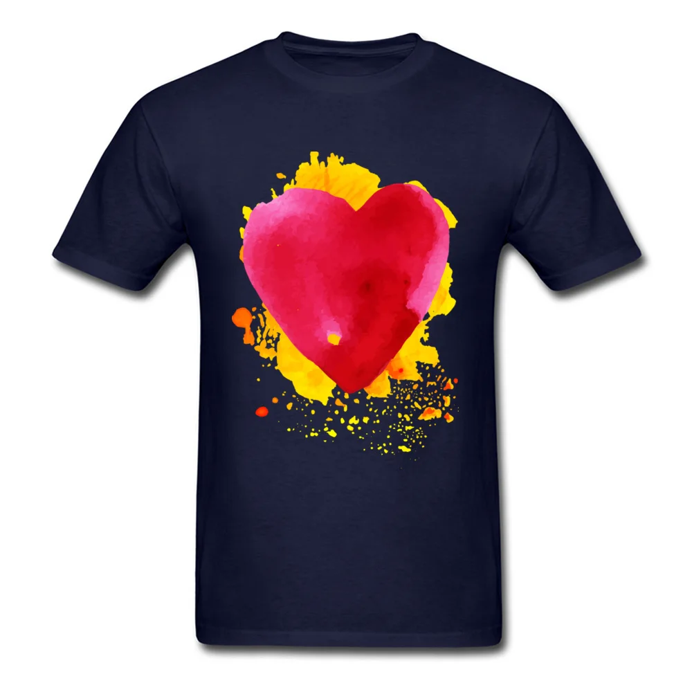 Round Neck Watercolor painted red heart All Cotton Men's T Shirt Casual Short Sleeve Tops Shirt Prevalent Leisure Sweatshirts Watercolor painted red heart navy