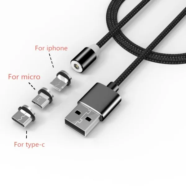 NOHON 3 в 1 быстрый светодиодный магнитный кабель для зарядки 8 Pin Micro usb type C для iPhone X 7 8 6 Xiaomi 4 Магнитный кабель для зарядки - Цвет: Black With 3 Plug