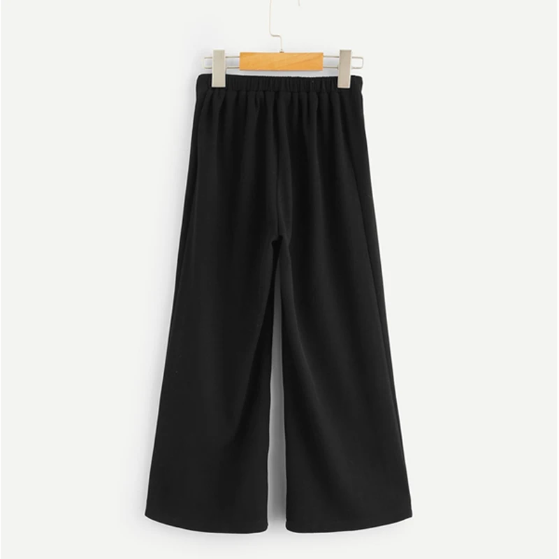 SHEIN Kiddie/черные широкие штаны на пуговицах для девочек; коллекция года; сезон весна; модные повседневные брюки в Корейском стиле; элегантные брюки для девочек; одежда для детей
