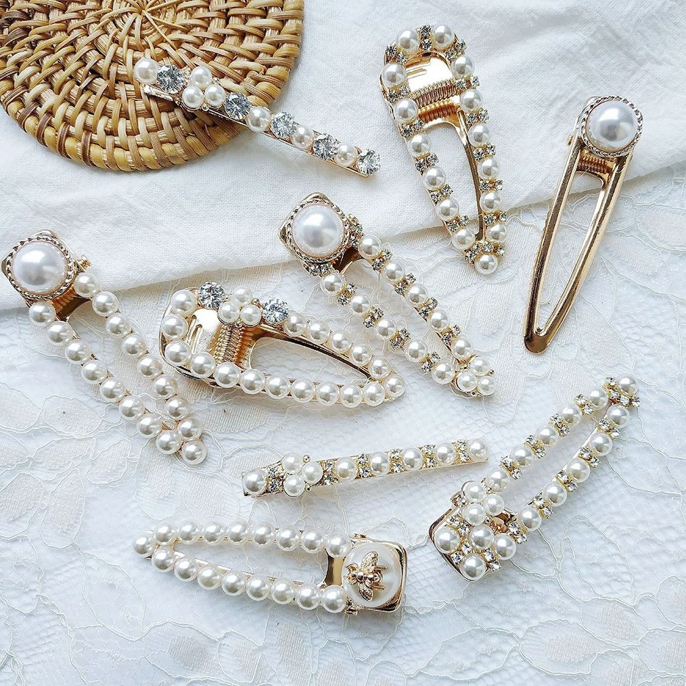 

1Pc Fashion Korean Imitation Pearl Hair Clip Snap Barrette Geometric Hairpin Hair Styling Accessories for Women And Girls
