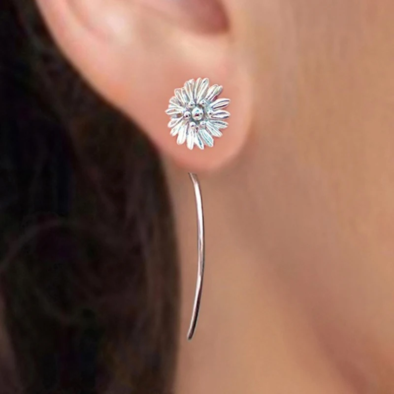 

Cute Stud Earrings For Women Delicate Sunny Sunflower Silver Color Daisy Long Pin Earring Party Gift Fashion Jewelry O5P112