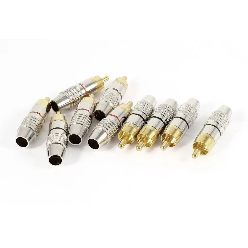 

10 Pcs Gold Silver Tone RCA Male Plug Solderless Audio Adapter Connector