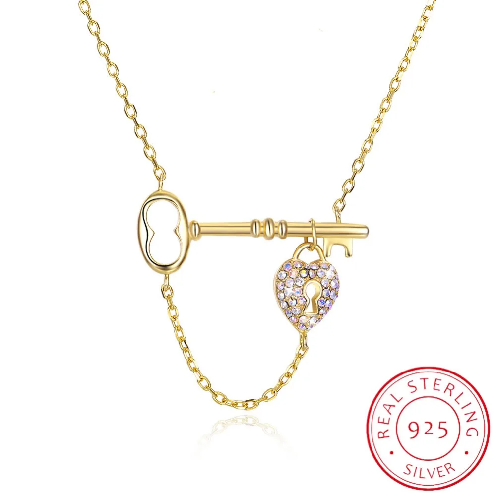 

LEKANI 925 Sterling Silver Women Necklace Crystal from Swarovski Fine Jewelry Crystal Love Heart Key Pendant Necklace