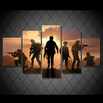 

5 Piece HD Printed Canvas Art Army Soldier Sunset Painting Wall Pictures For Living Room Framed Landscape Canvas Prints