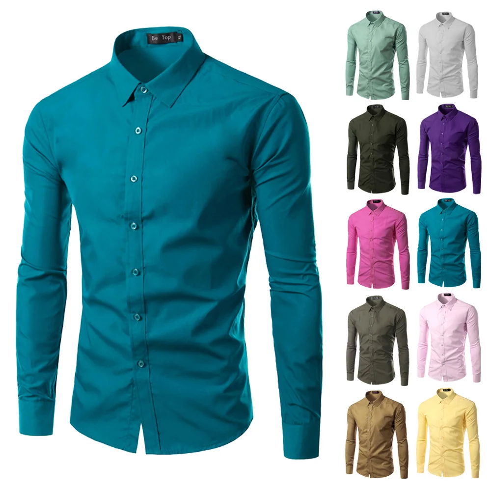 Модная брендовая мужская рубашка с длинным рукавом Camisa Masculina мужская одежда повседневные платья рубашки сплошной цвет рабочая одежда 6492