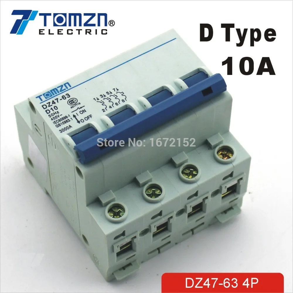 

4P 10A D type 240V/415V Circuit breaker MCB 4 POLES