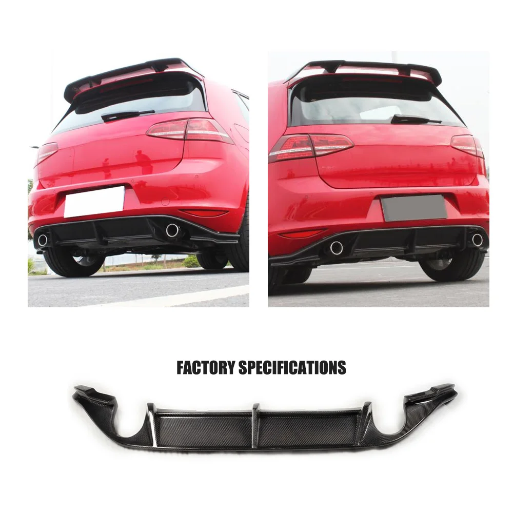 Carbon Fiber Car Rear Bumper Diffuser Lip spoiler For Volkswagen VW GOLF 7 GTI Standard 14-16 dual exhaust one out Black FRP