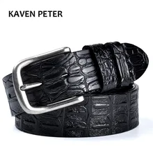 Ceinture en cuir de vache pour hommes, motif Crocodile, de luxe, de styliste, de haute qualité, 100% cuir véritable, boucle en métal argenté ancien