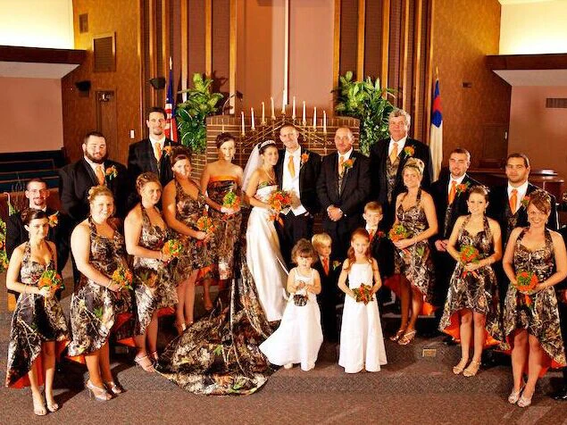 orange camo bridesmaid dresses