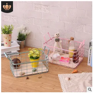 

Small Handbasket, Iron Art Receiving Box, Basket, Cosmetics/Jewelry/Text Toys Finishing Blue Factory Wholesale