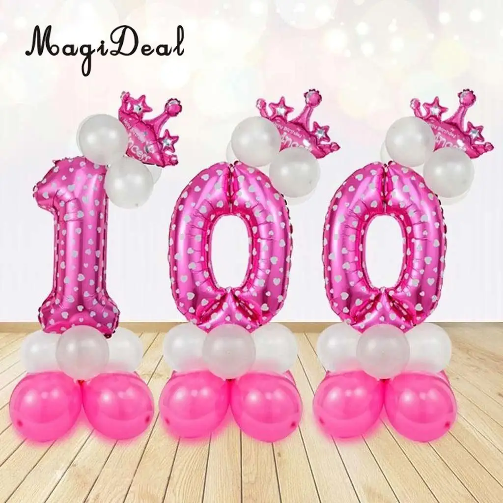 MagiDeal All Numbers 0 to 9 Prince Princess Crown Tiara Balloons Column Set Birthday Baby Shower Arch Garland Decor