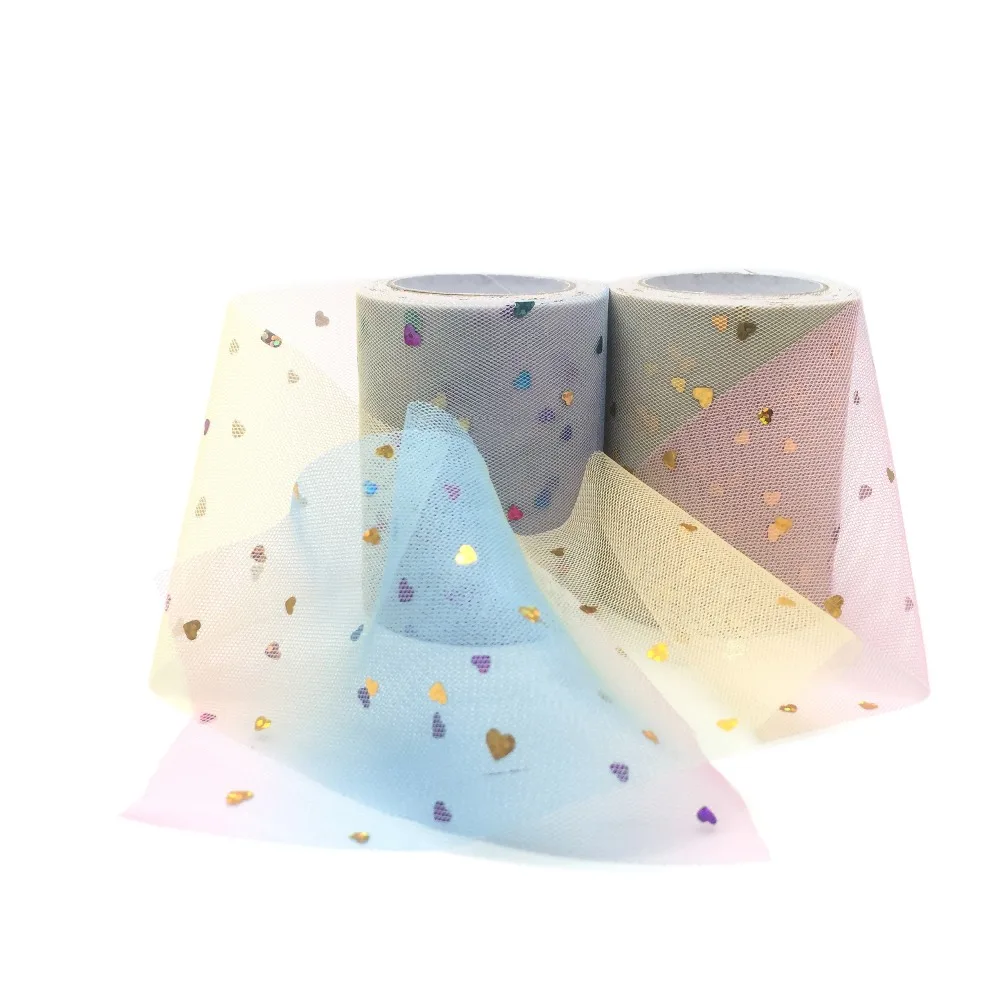 

IMXTURO Tow different combinations of tulle rolls.heart-shaped sequin rainbow tulle roll.(7.5cm*10yards)*2