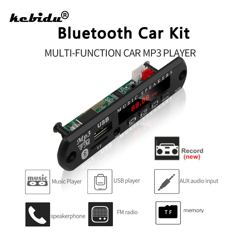 

Car Radio Mp3 Player decoder Board 5V-12V Handsfree Bluetooth Support Recording FM TF card AUX With MIC Car Speaker Modification