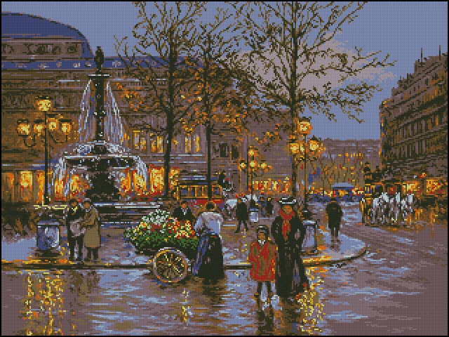 CS-555 cross stitch kit Paris night raining street rain.jpg