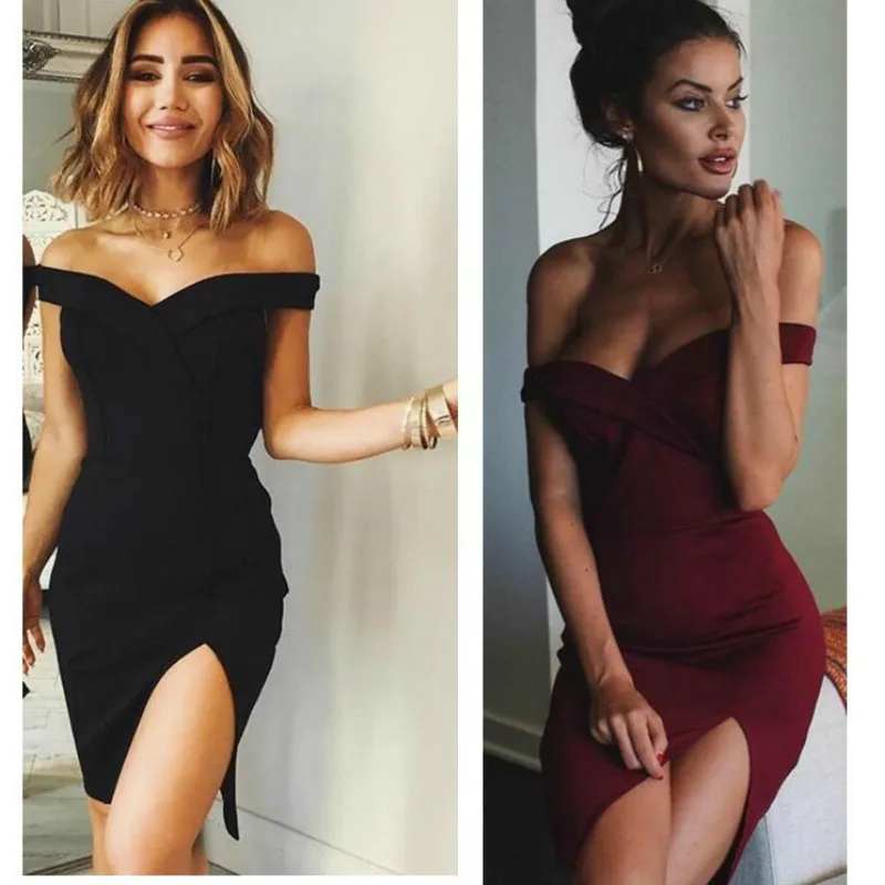 

Women Summer Dress 2019 Korean Off Shoulder Sexy Bodycon Ladies Pink Party Dress Short Wrap Dress Mini Club White Dress Elegant