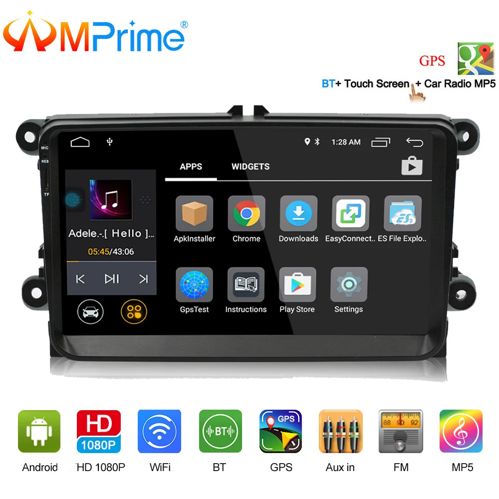 

AMPrime 9" Car Radio GPS Android 9" Wifi FM Mirror Link 2 Din Touch Screen Car Multimedia Player Audio Player Autoradio For VW