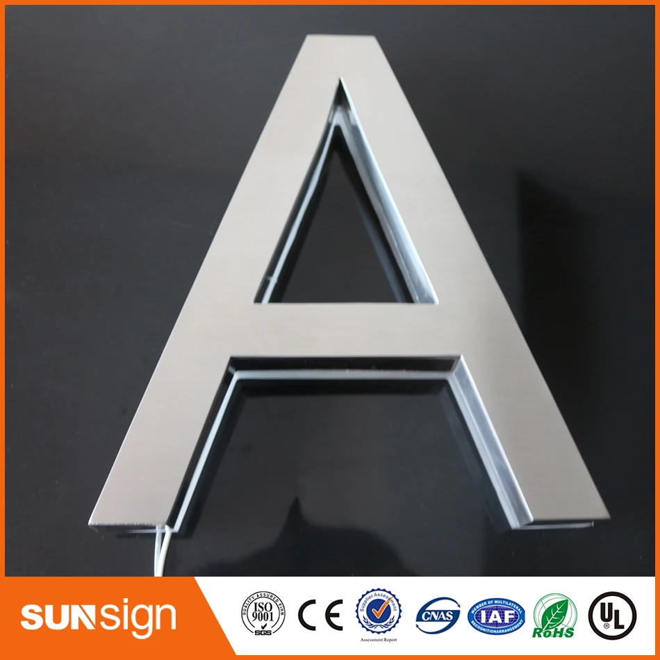 Завод наружного освещения до нержавеющая сталь led 3d письмо знак, логотип