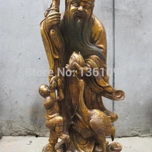 Xd 001305 2" Огромный Китайский Бронзовый gild Долголетие бог Кран Дракон костыли статуя будды