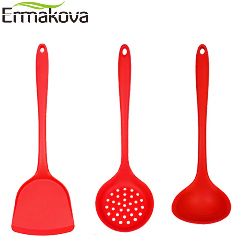 

ERMAKOVA Non-Stick Food Grade Silicone Turner Spatula Skimmer Spoon Soup Ladle Heat-Resistant Kitchen Cooking Utensils Gadget