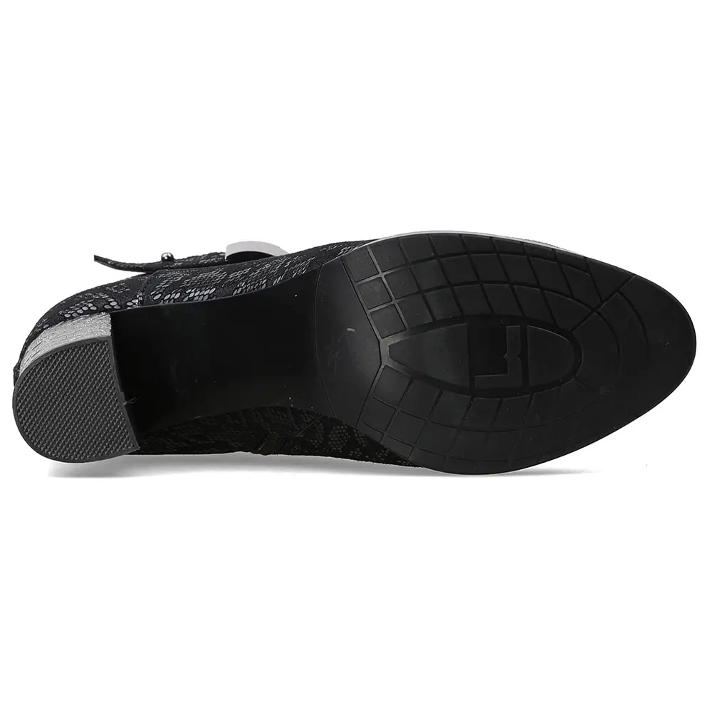 Printemps Nouvelle Lady Épais Bottes Cuir Automne Mebi Haute Argent Hauts En Boucle 2018 Talons Femmes Noir Talon Cheville À Chaussons vPwdq