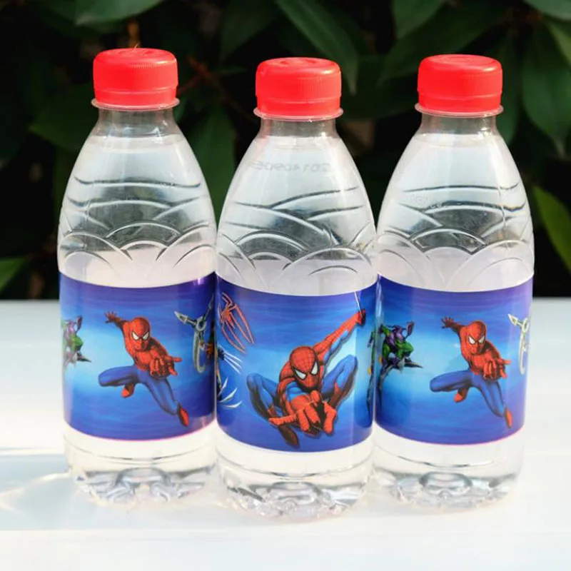 

6 Pcs Kawaii Spider-man Water Bottle Label Kids Birthday Party Decoration Spider Bottle Spiderman Sticker Holiday DIY Decoration