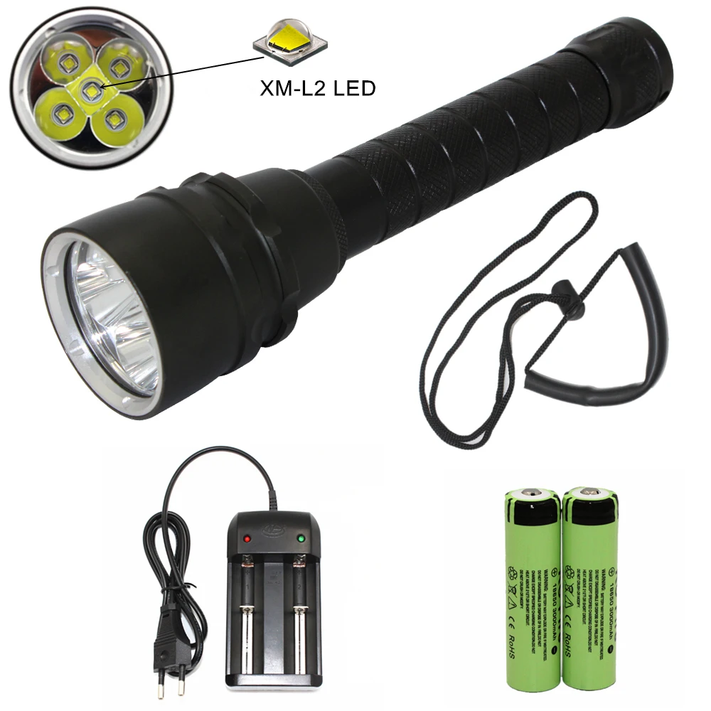 

5000 Lumens Diving Flashlight 5x L2 XM-L2 LED 18650 Torch Underwater 60M Waterproof Tactical Flash light Lantern Light