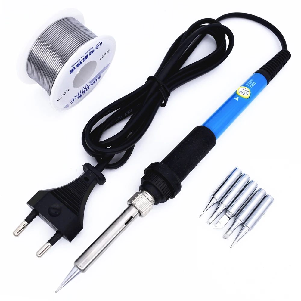60W 220V Electric Soldering Irons Kit Temperature Adjustable with Tin