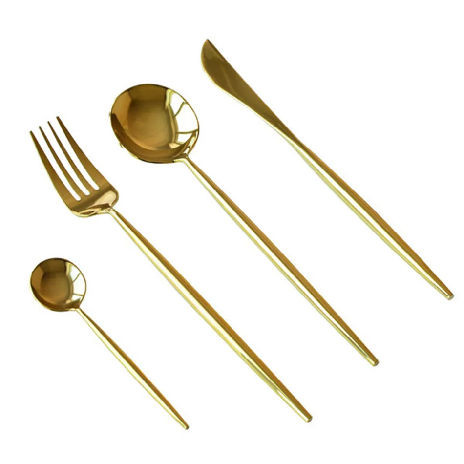 Shinny Mirror 304 Stainless Steel Dinnerware Sets Plating Gold Knife Fork Spoons European Western Food Tableware Cutlery Sets (7)