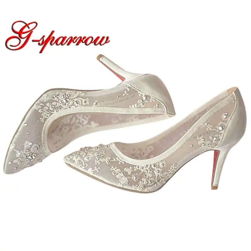 Beautiful High Heel Wedding Shoes Lace Rhinestone Spring Bridal