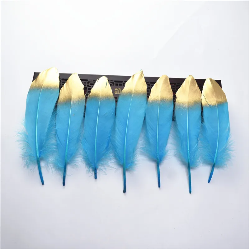 Lake Blue Gold Окунутых золотых и серебряных гусиных перьев 10 шт-100 шт/Партия 15-20 см DIY декоративные перья для Свадебные украшения своими руками сантехника - Цвет: Lake Blue Gold