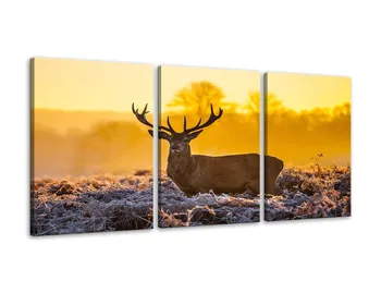 

Animals Elk Deer in Autumn Forest Sunset Pictures Canvas Painting Print Artwork 3 Panel Home Decoration for office decor
