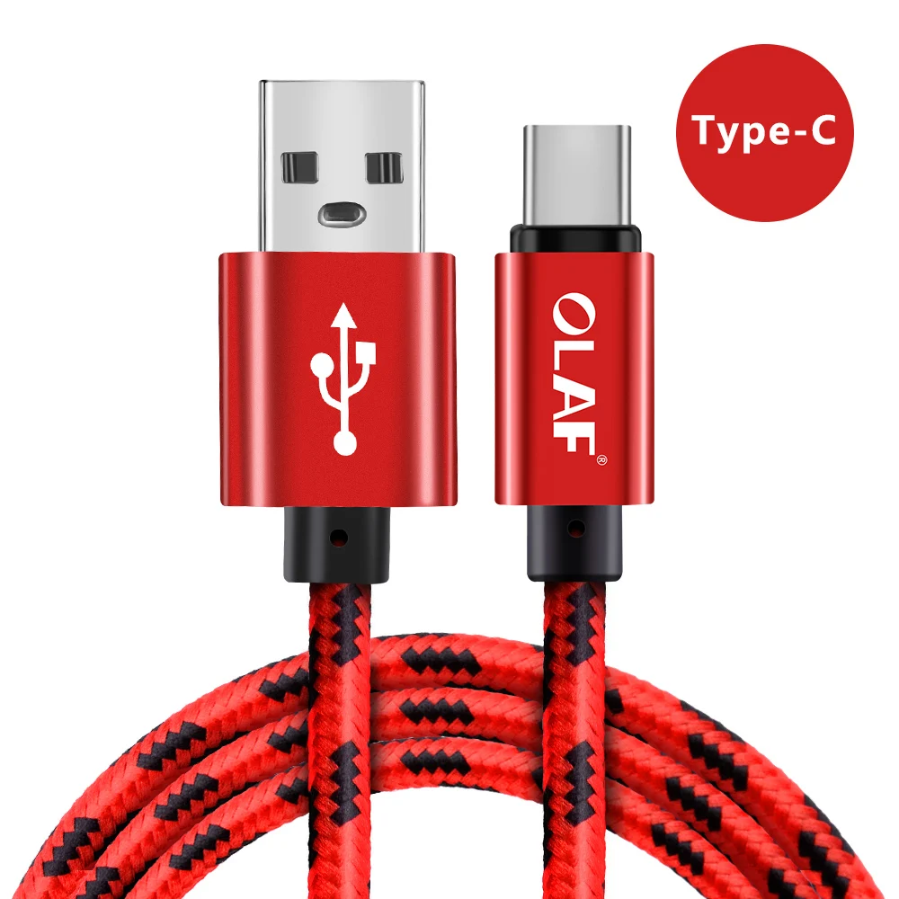 Олаф usb type C 1 м 2 м 3 м синхронизация нейлоновый type C кабель для быстрой зарядки телефона для samsung S8 S9 huawei mate 20 Lite Xiaomi USB C Кабо - Цвет: Red