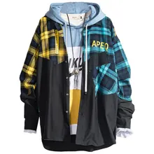 Лоскутная клетчатая рубашка для мужчин с длинным рукавом в Корейском стиле, большие размеры, винтажные мужские рубашки, уличная одежда в стиле хип-хоп, блузка, Blusas Masculinas T6V024