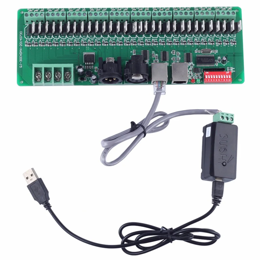 USB master DMX controller+30 channel DMX decoder for software editors to RGB LED lights input DC9-24V