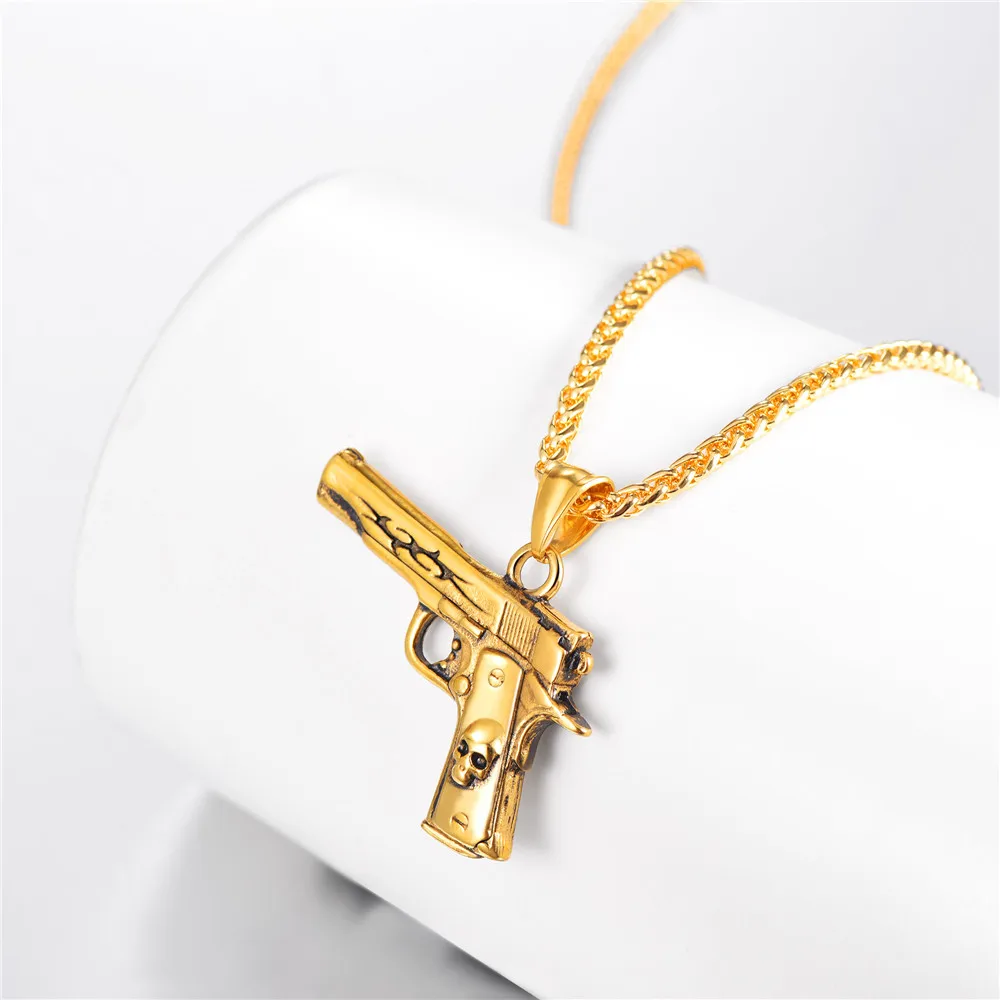 M9 ожерелье-подвеска в виде пистолета из нержавеющей стали/золота/черного оружия хип-хоп ювелирные изделия Череп пистолет ювелирные изделия подарок для мужчин GP3248