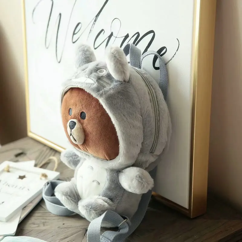 1pc plush dinosaur dressing Brown bear backpack cartoon Korea animal totor & pink Pig birthday gift toys for children/kids