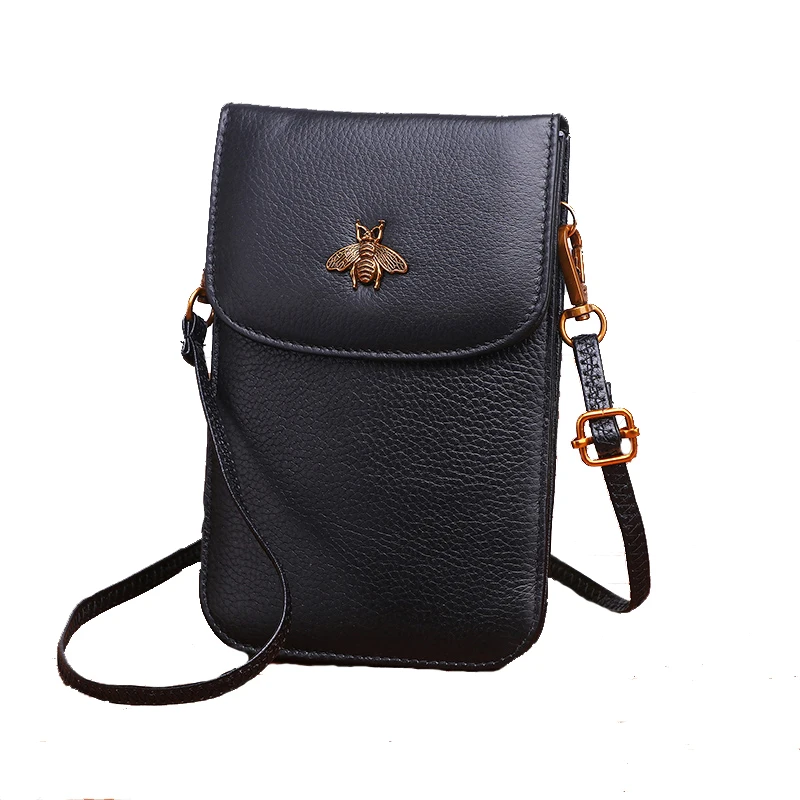 Mobile Phone Wallet Mini Bags Small Clutches Shoulder Bag Cow Leather Women Handbag Black Clutch ...