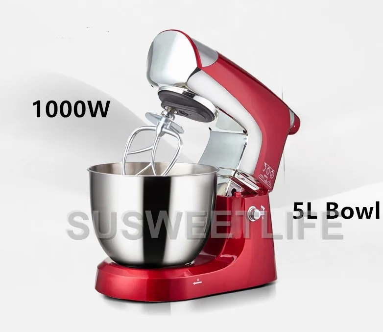 5L Stainless Steel Bowl 1000W Household Kitchen Electric Food Stand Mixer Egg Whisk Dough Cream Blender Appliance