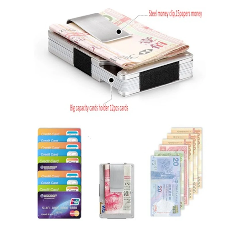 EDC Metal Money Clip Ultra-thin Outdoor Portable Multi-function High Capacity Card Clip Pocket Unisex's Folder Wallet Tool Black