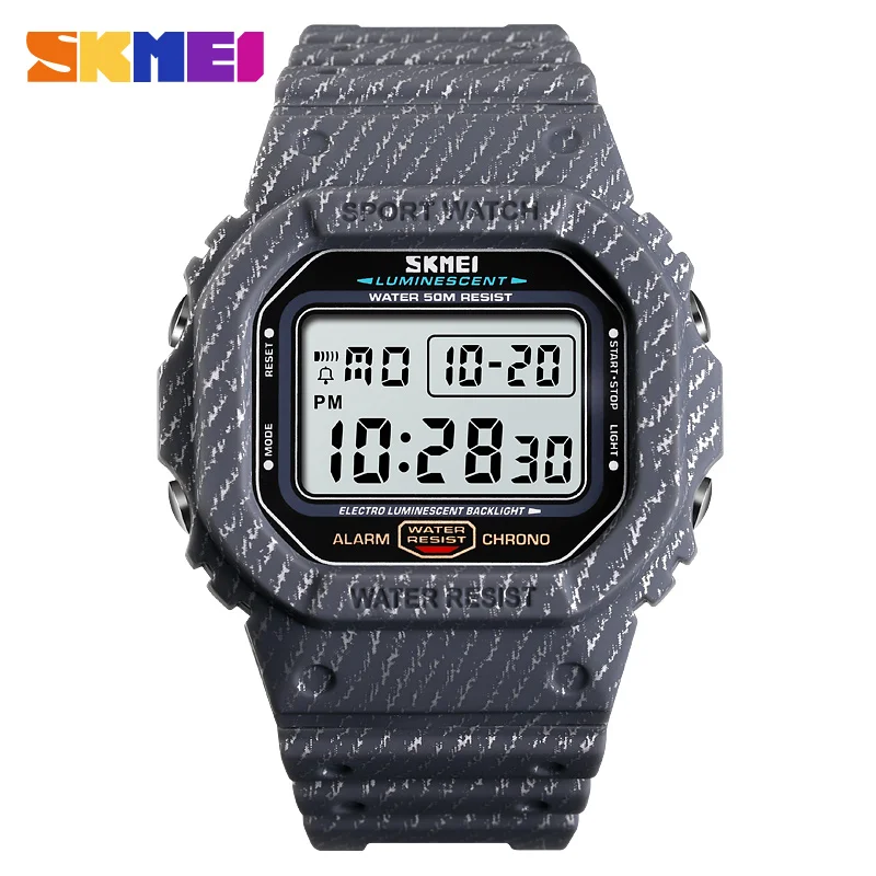 SKMEI спортивные часы для улицы для мужчин 5Bar водостойкие часы будильник неделю дисплей Военная Униформа модные электронные часы reloj hombre 1471 - Цвет: Gray