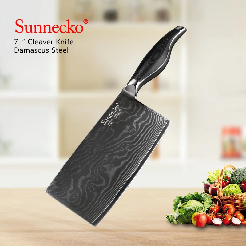 Нож шеф повара SUNNECKO VG10 японская лезвия из дамасской стали 7 дюймов с деревянной